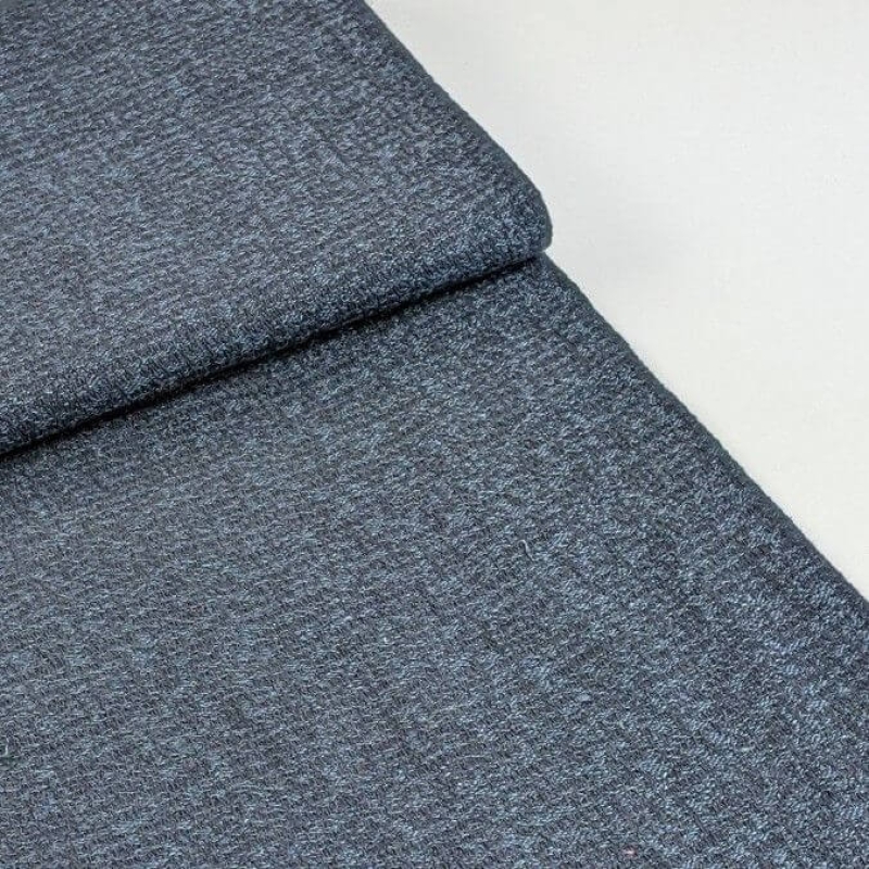 Half linen fabric dark blue patterned (washed)