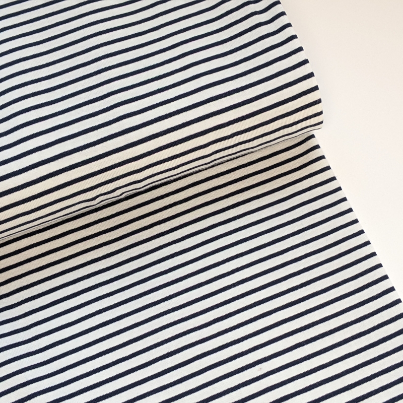 Cotton jersey white - dark blue stripes