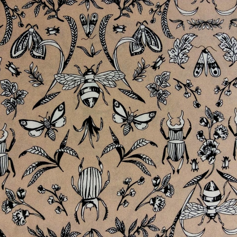 Viscose beetles and butterflies on pink