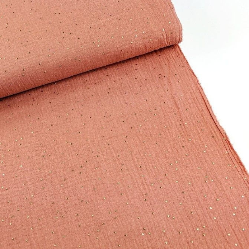 Double gauze (muslin) MARSALA pink with golden dots