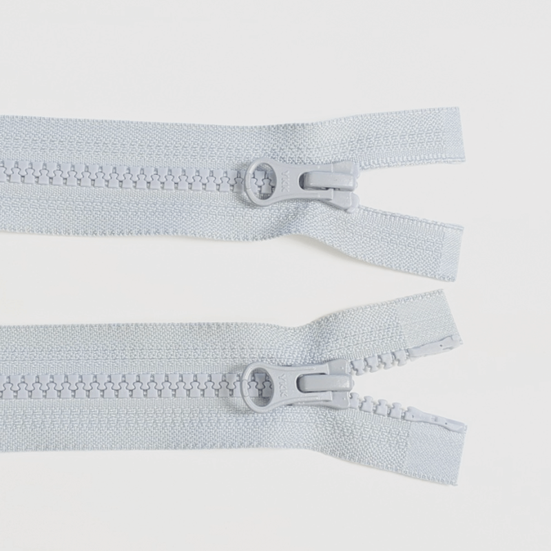 Plastic toothed zipper with 2 sleds (6 mm) BOTTOM OPENABLE gray