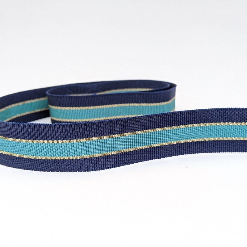 Tab ribbon dark blue and green with gold stripes